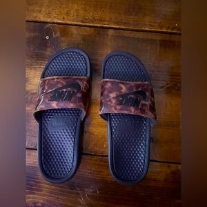 Nike Black and Brown Slide Sandals
